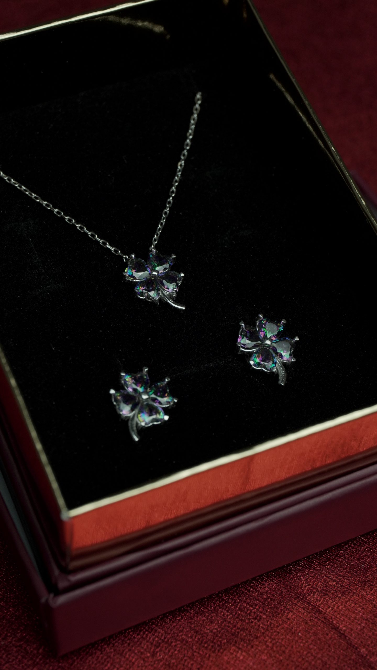 Mystic Topaz Clover Jewelry Set, Sterling Silver Necklace and Earrings