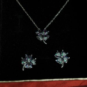 Mystic Topaz Clover Jewelry Set, Sterling Silver Necklace and Earrings