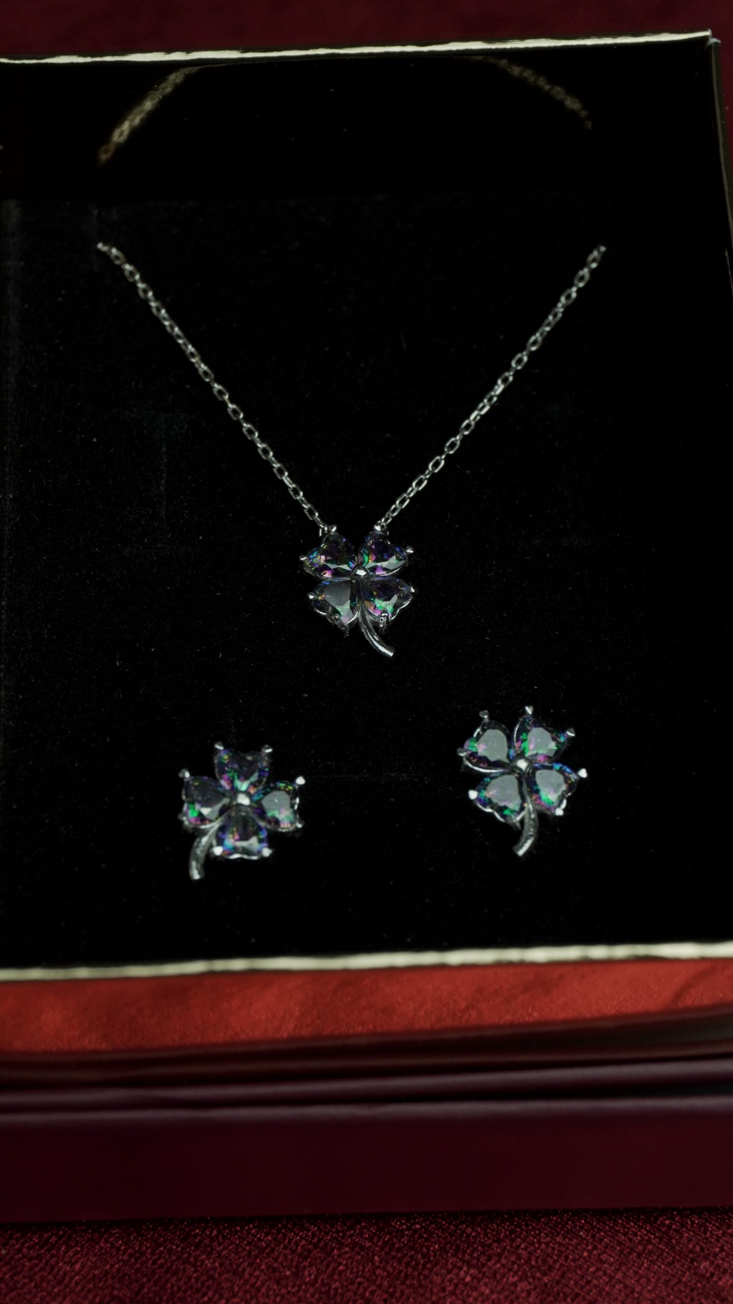 Mystic Topaz Clover Jewelry Set, Sterling Silver Necklace and Earrings