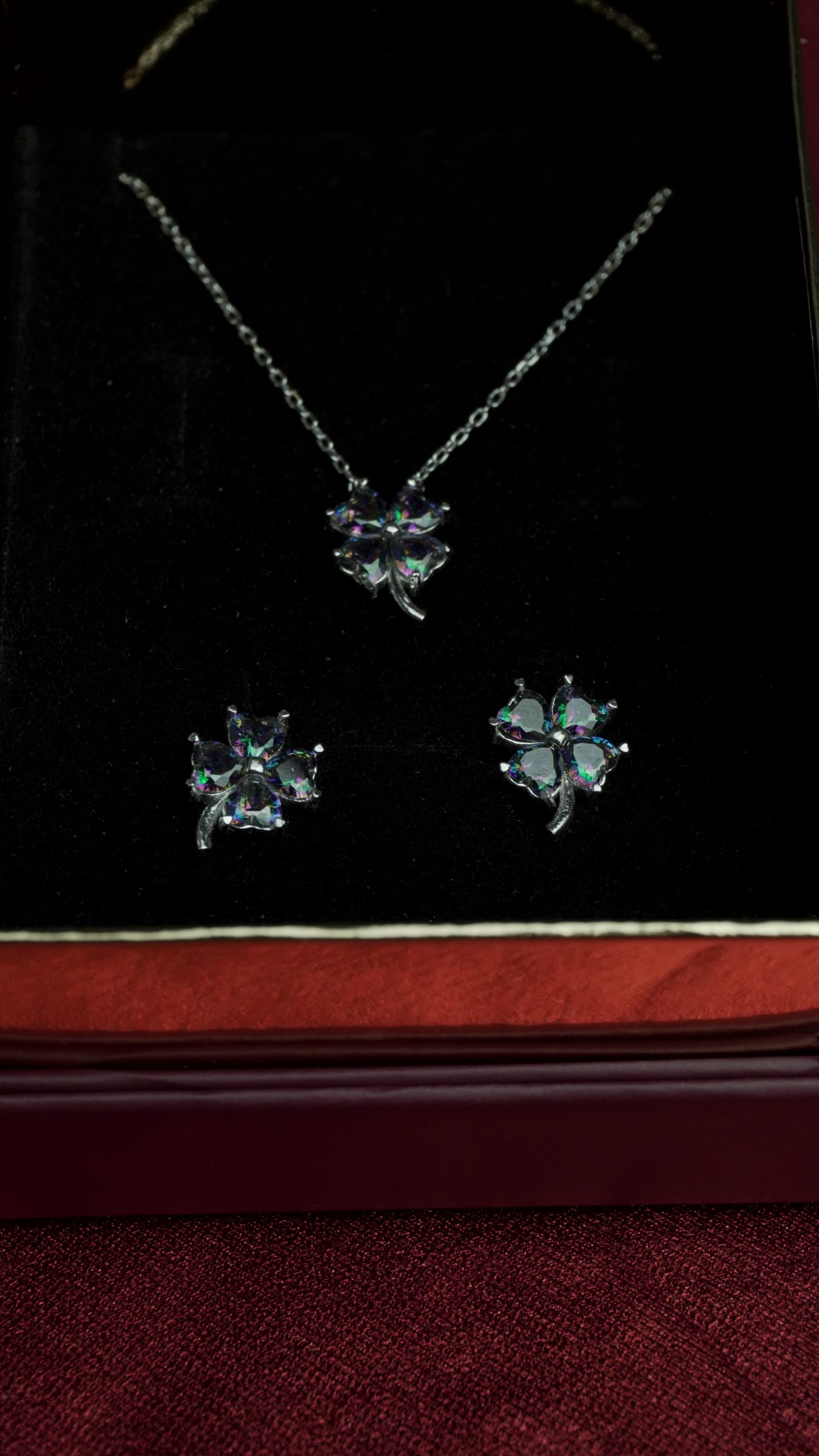 Mystic Topaz Clover Jewelry Set, Sterling Silver Necklace and Earrings