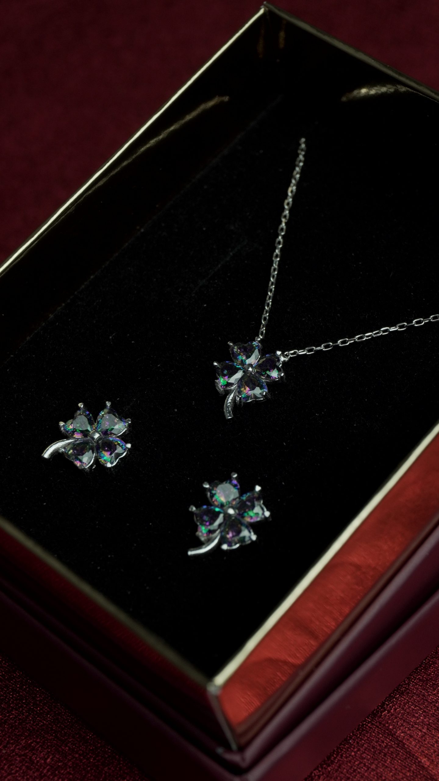 Mystic Topaz Clover Jewelry Set, Sterling Silver Necklace and Earrings