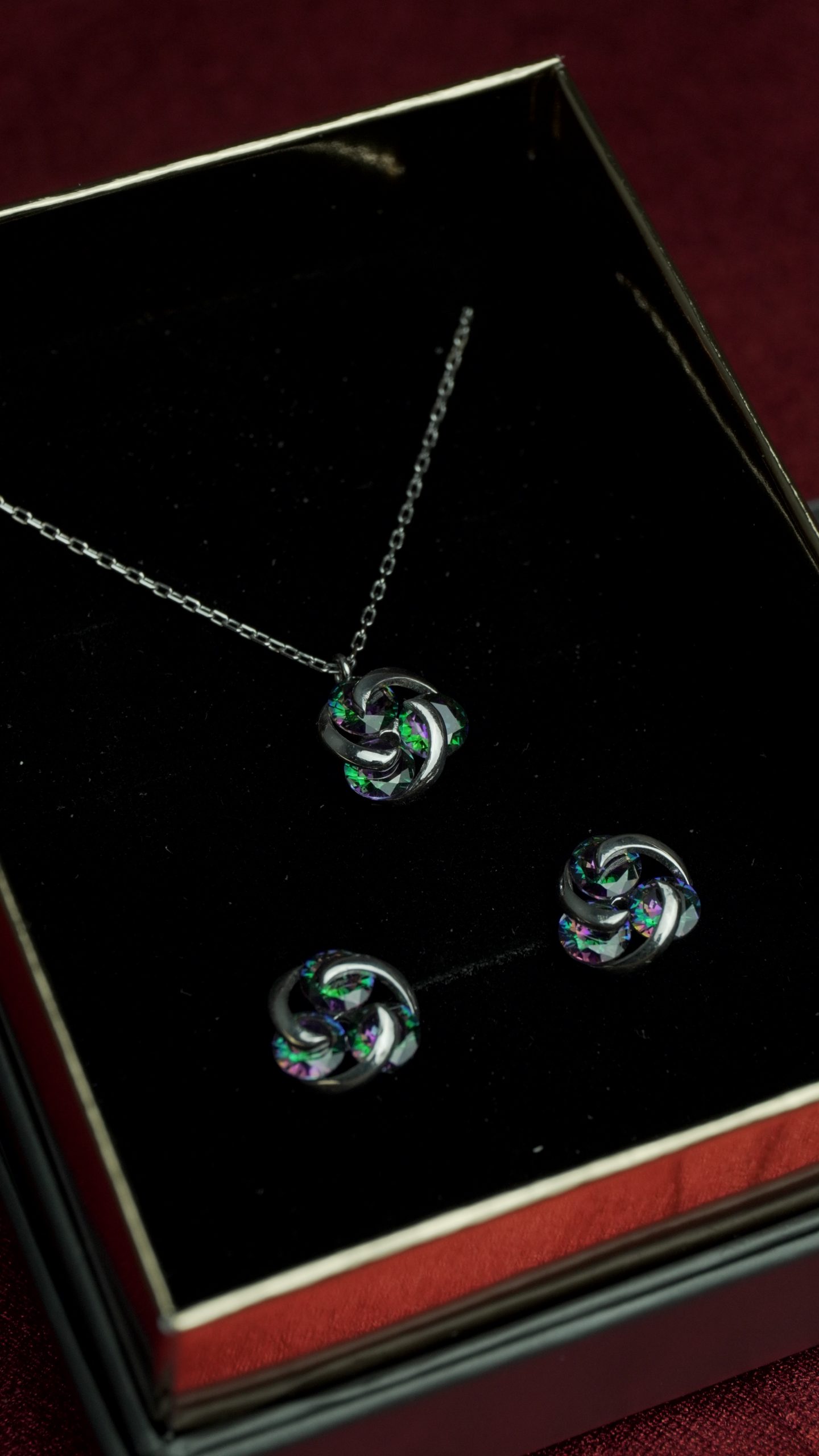 Mystic Topaz Orbital Jewelry Set, Sterling Silver Necklace and Earrings