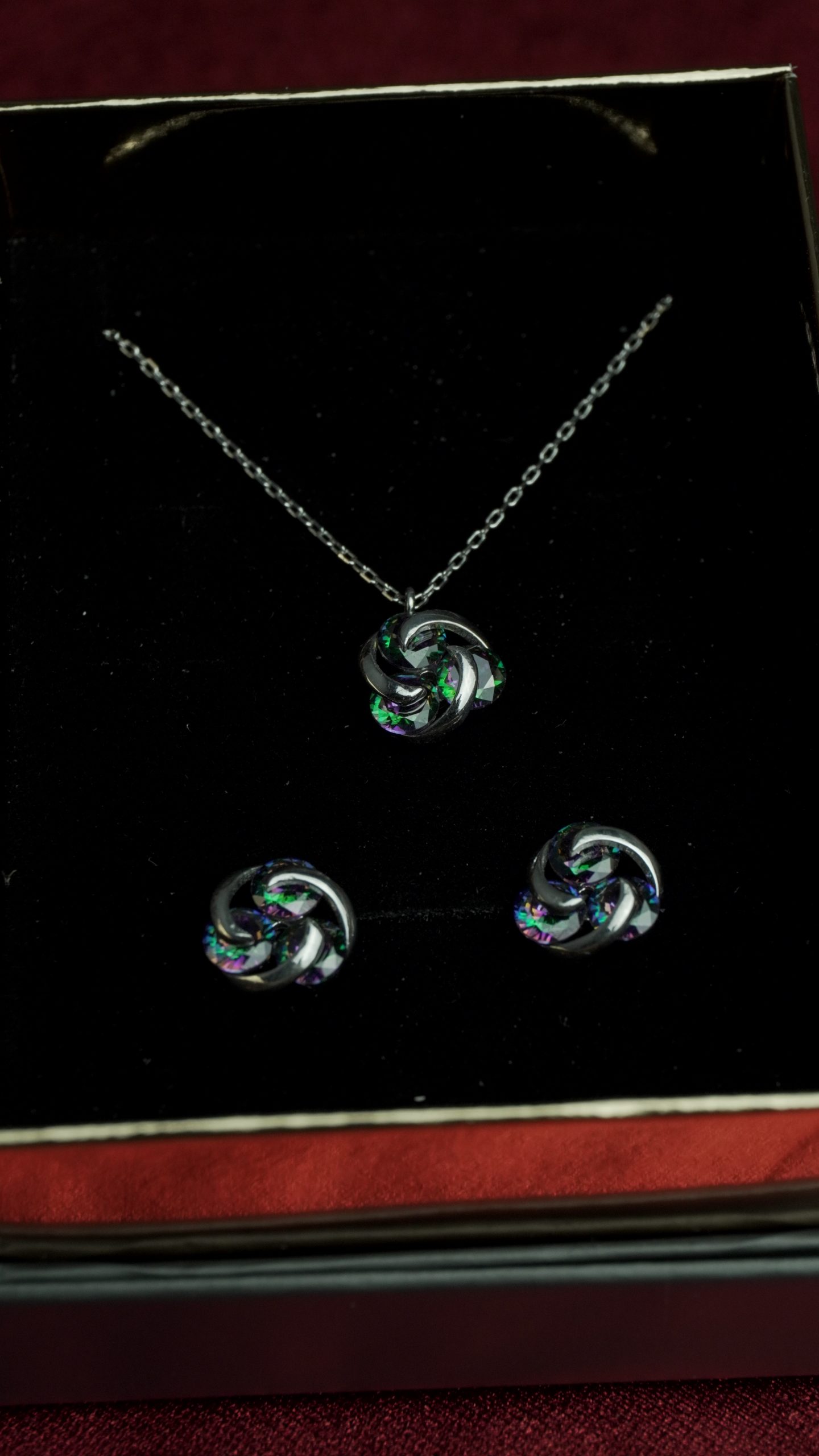 Mystic Topaz Orbital Jewelry Set, Sterling Silver Necklace and Earrings