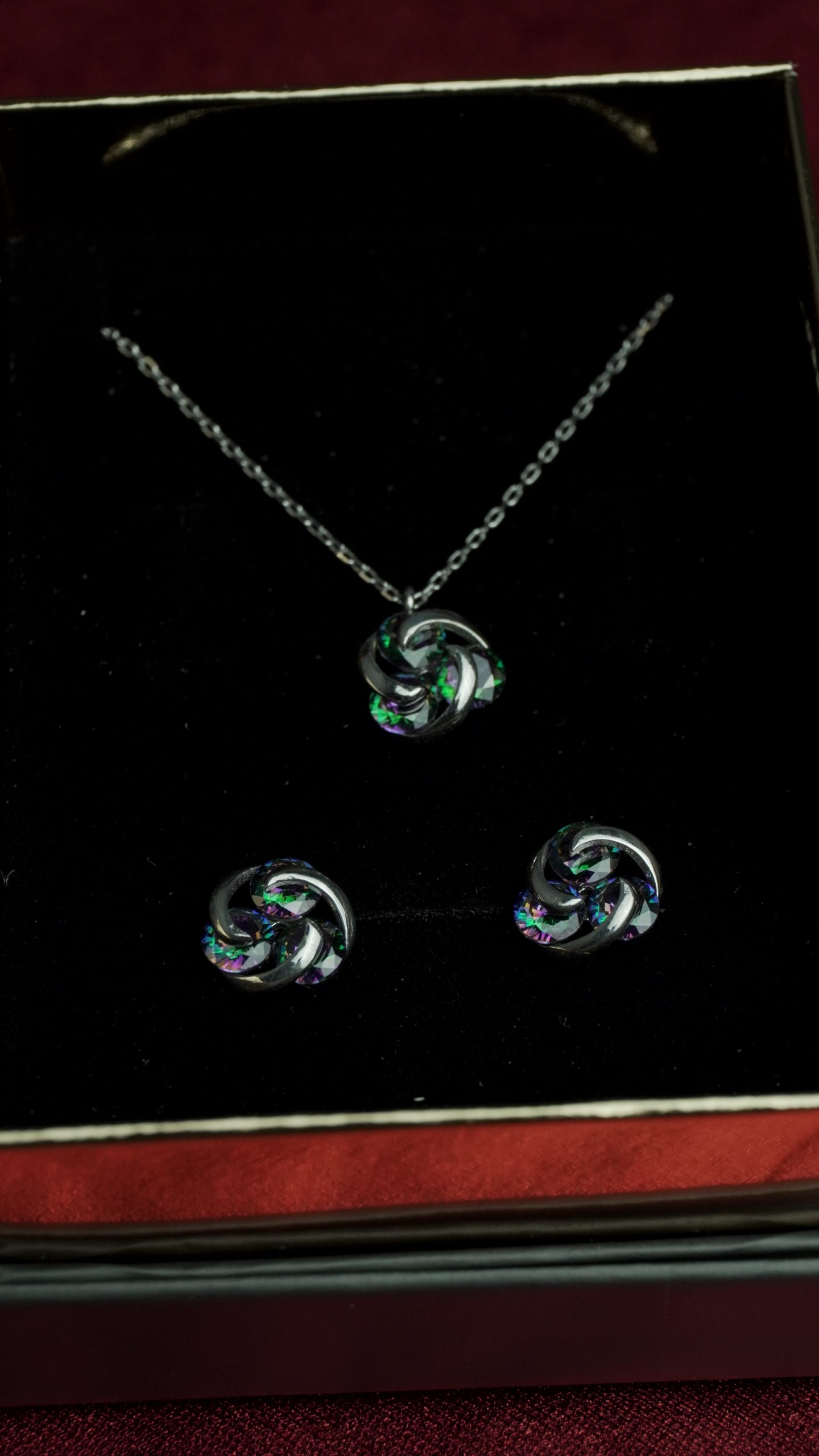 Mystic Topaz Orbital Jewelry Set, Sterling Silver Necklace and Earrings