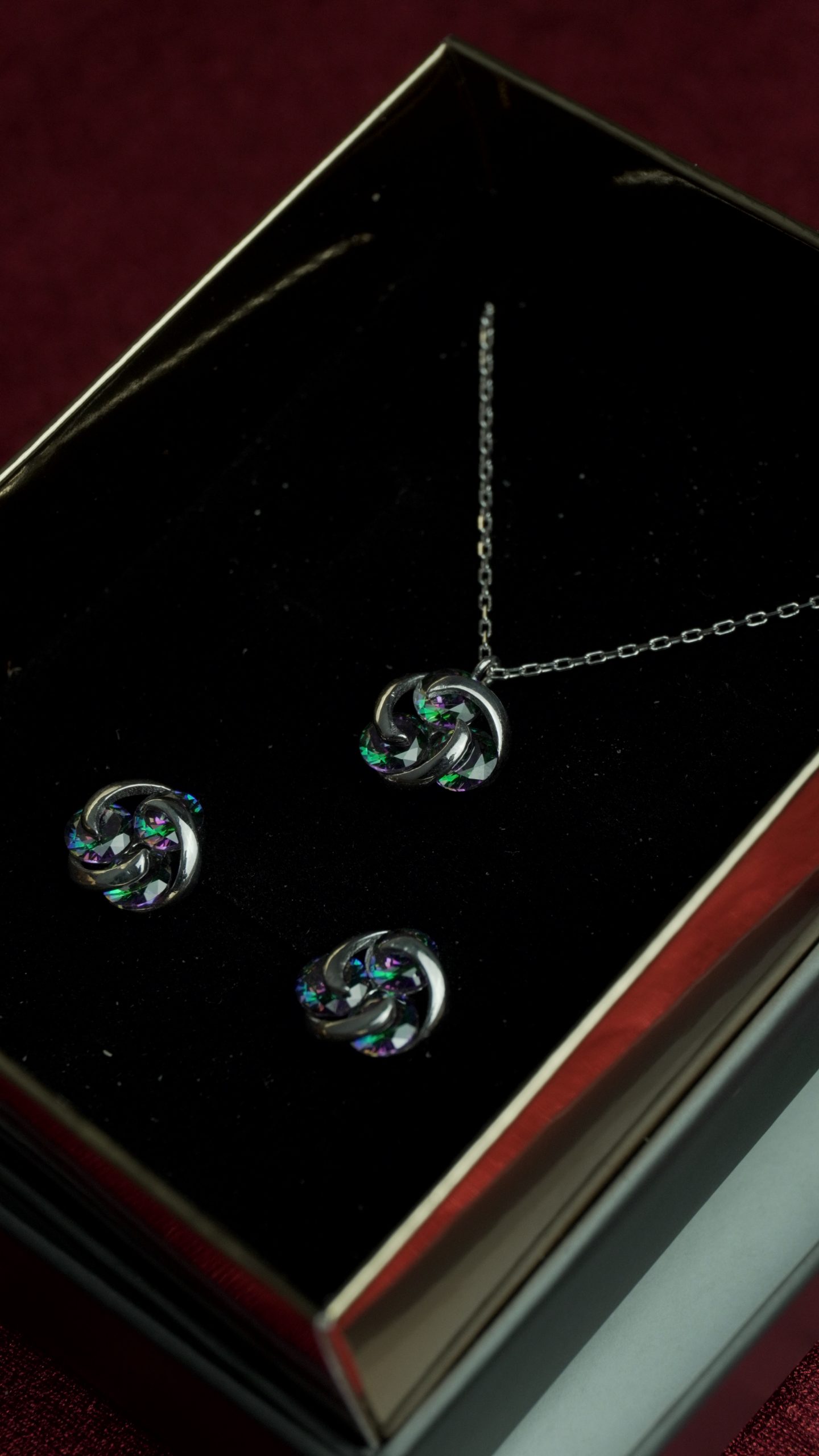 Mystic Topaz Orbital Jewelry Set, Sterling Silver Necklace and Earrings