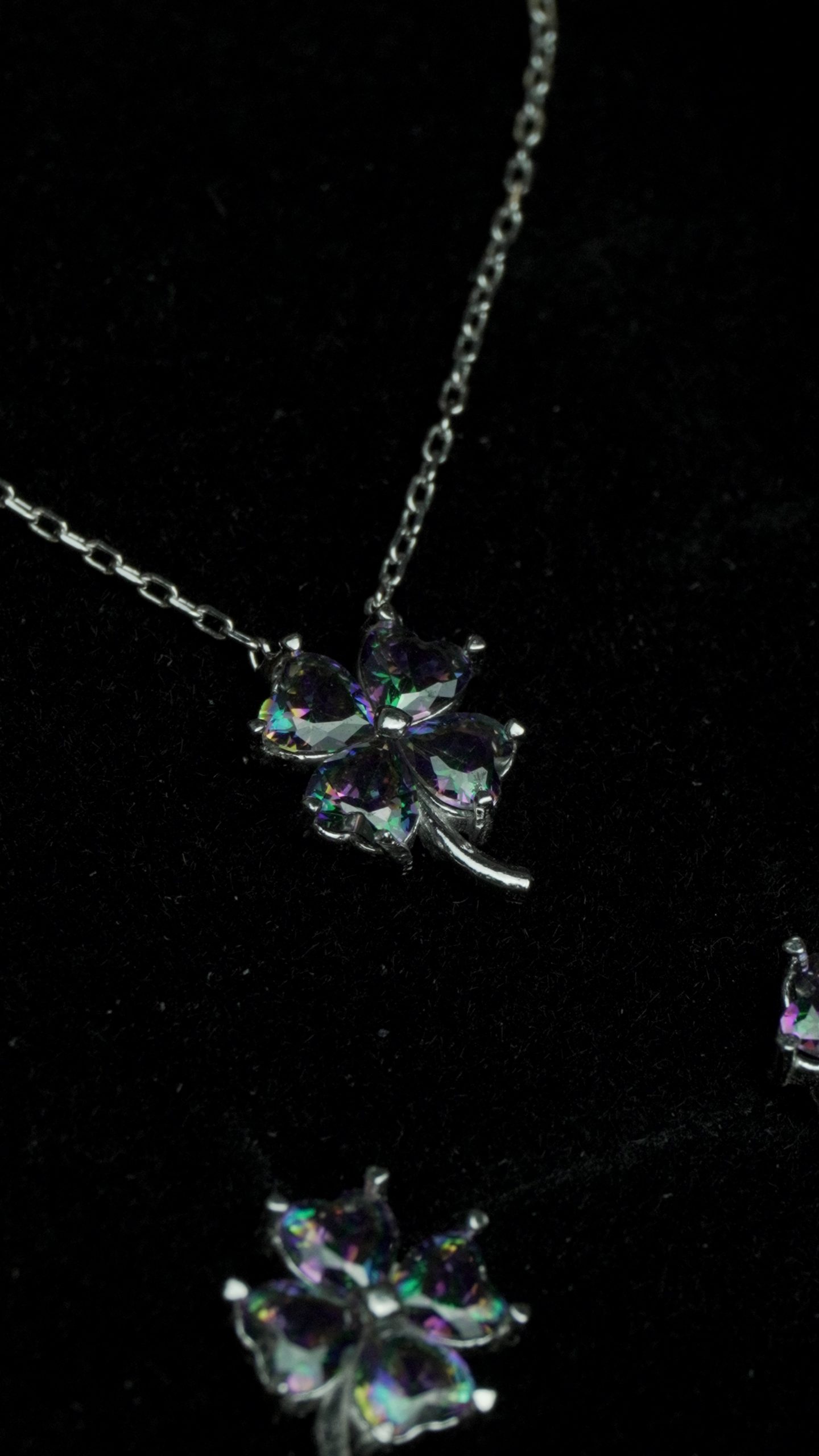 Mystic Topaz Clover Jewelry Set, Sterling Silver Necklace and Earrings