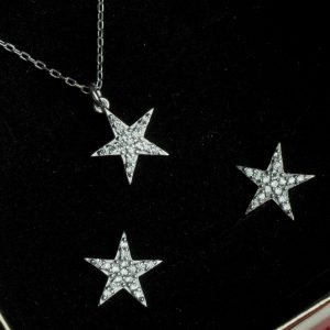 Silver Star Necklace & Earrings Set