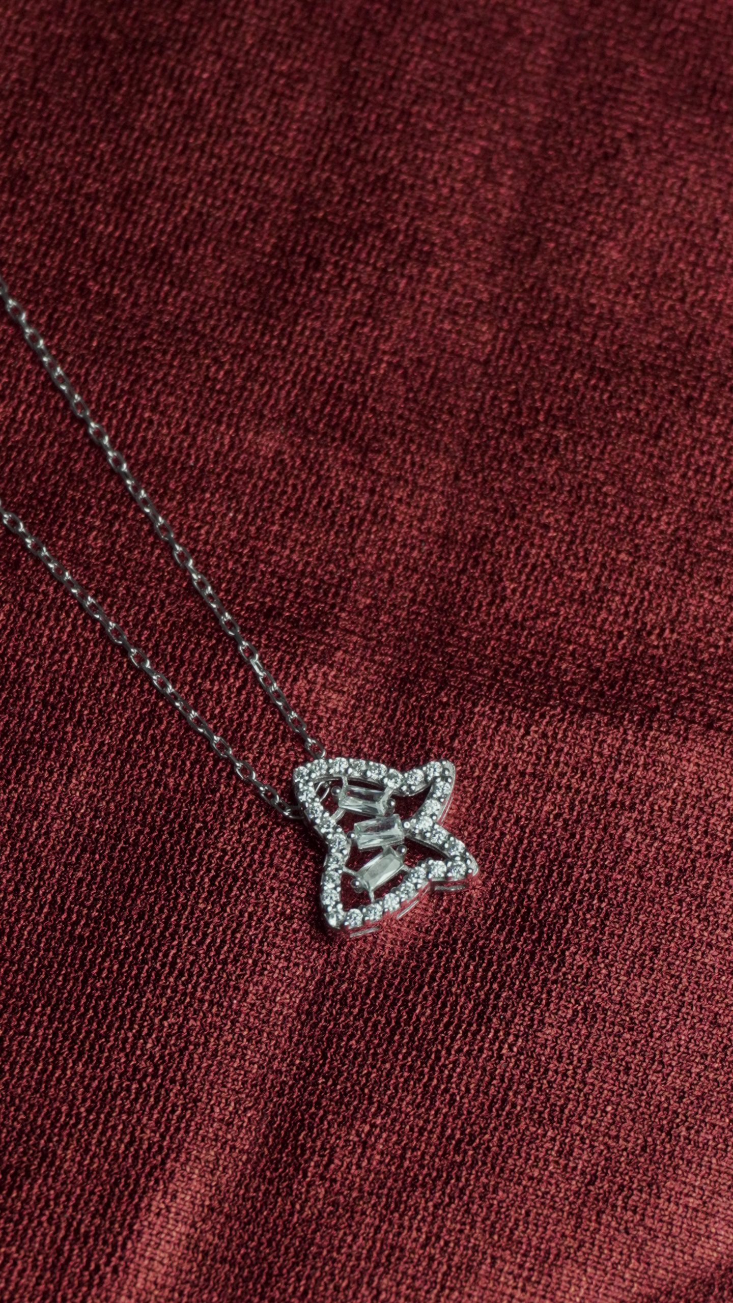 Baguette Mini Butterfly Necklace Silver