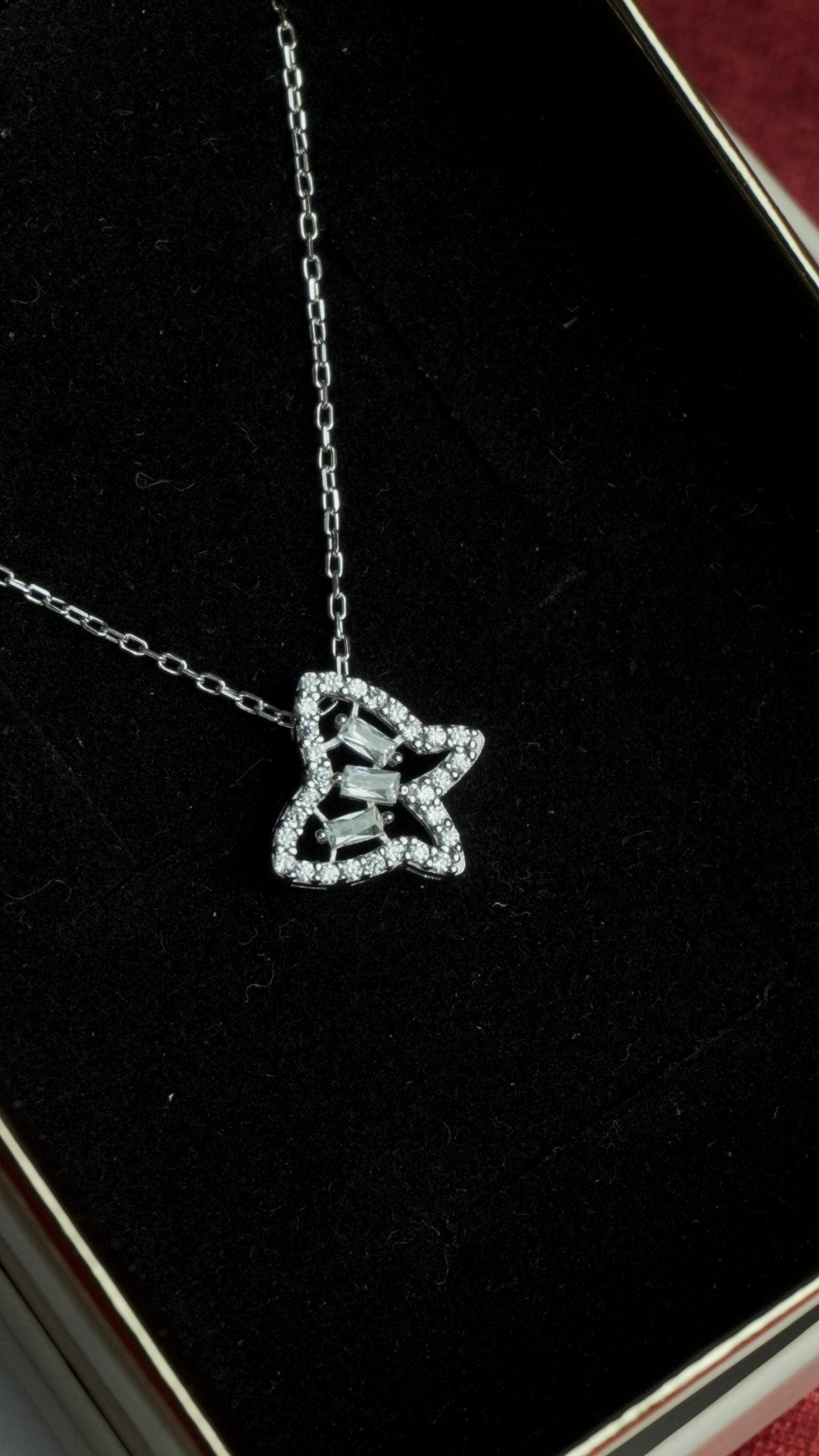 Baguette Mini Butterfly Necklace Silver