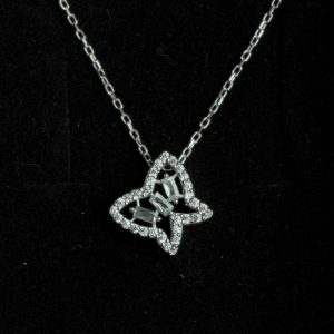 Baguette Mini Butterfly Necklace Silver