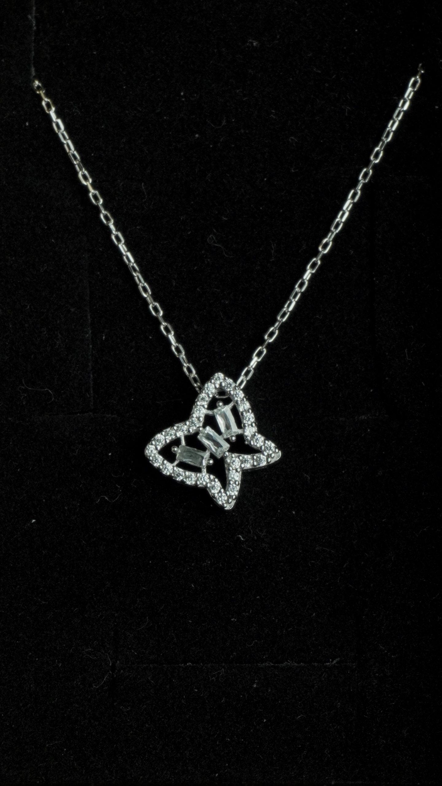 Baguette Mini Butterfly Necklace Silver