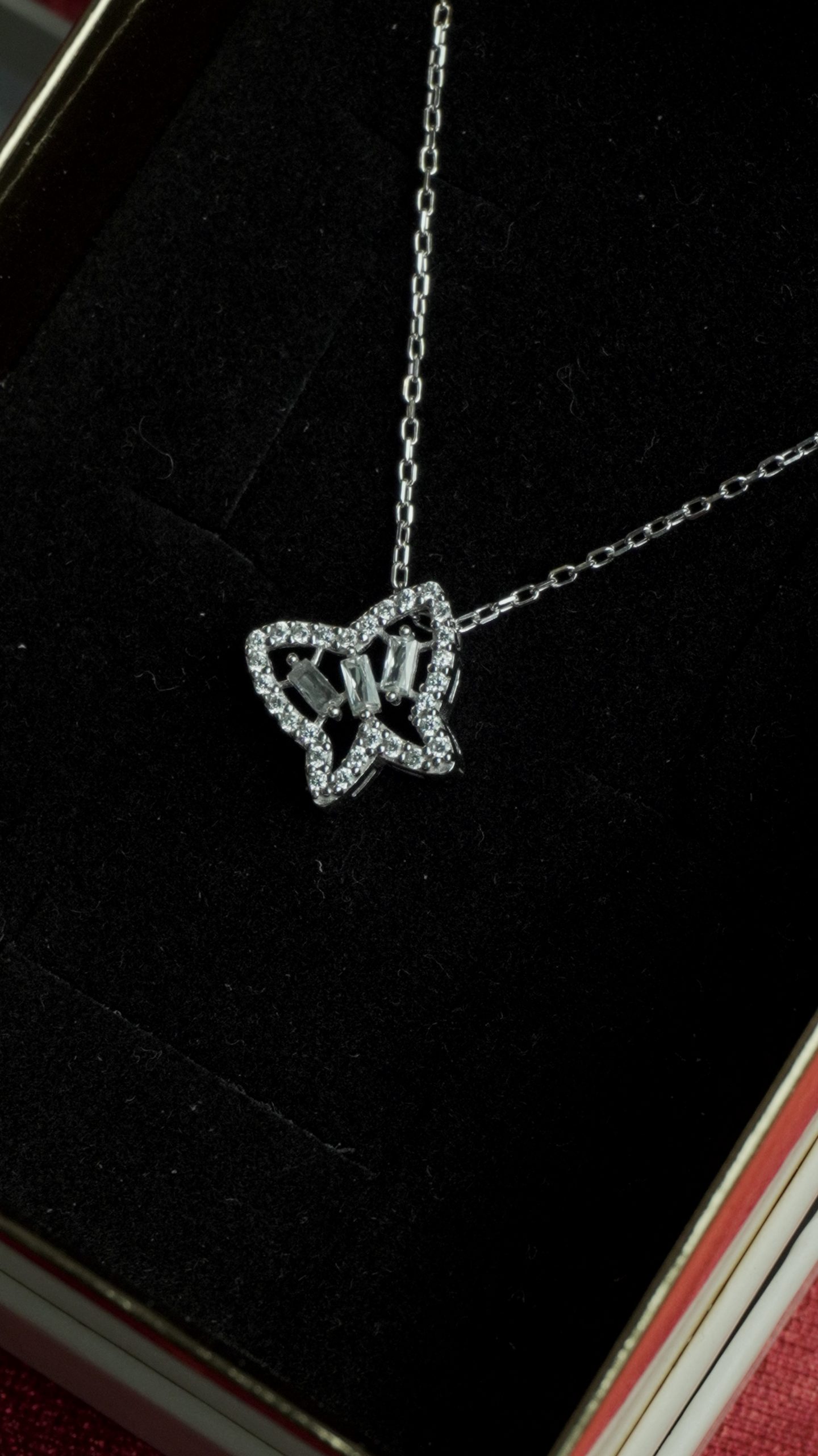 Baguette Mini Butterfly Necklace Silver