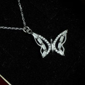 Baguette Butterfly Necklace Silver