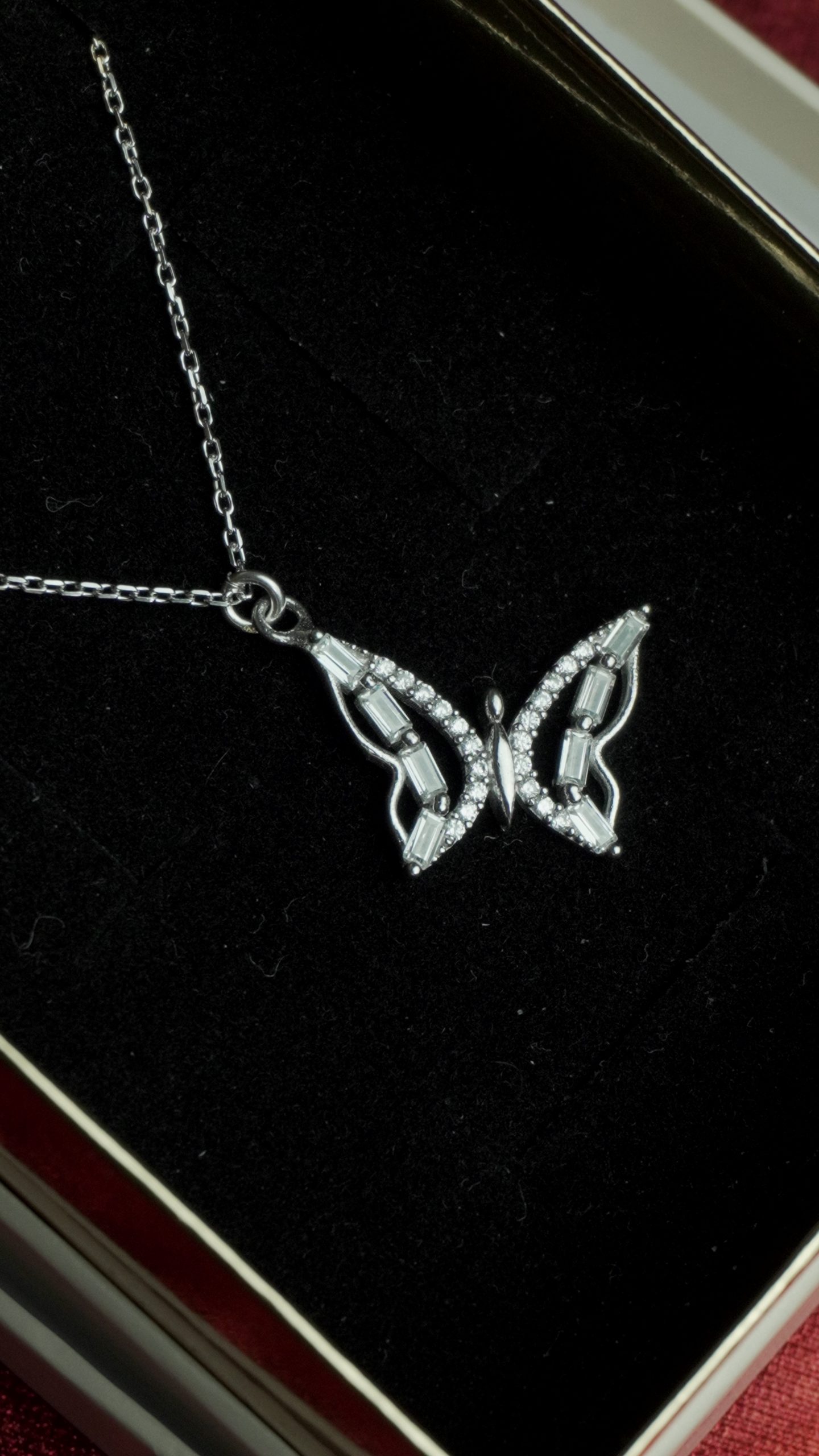Baguette Butterfly Necklace Silver