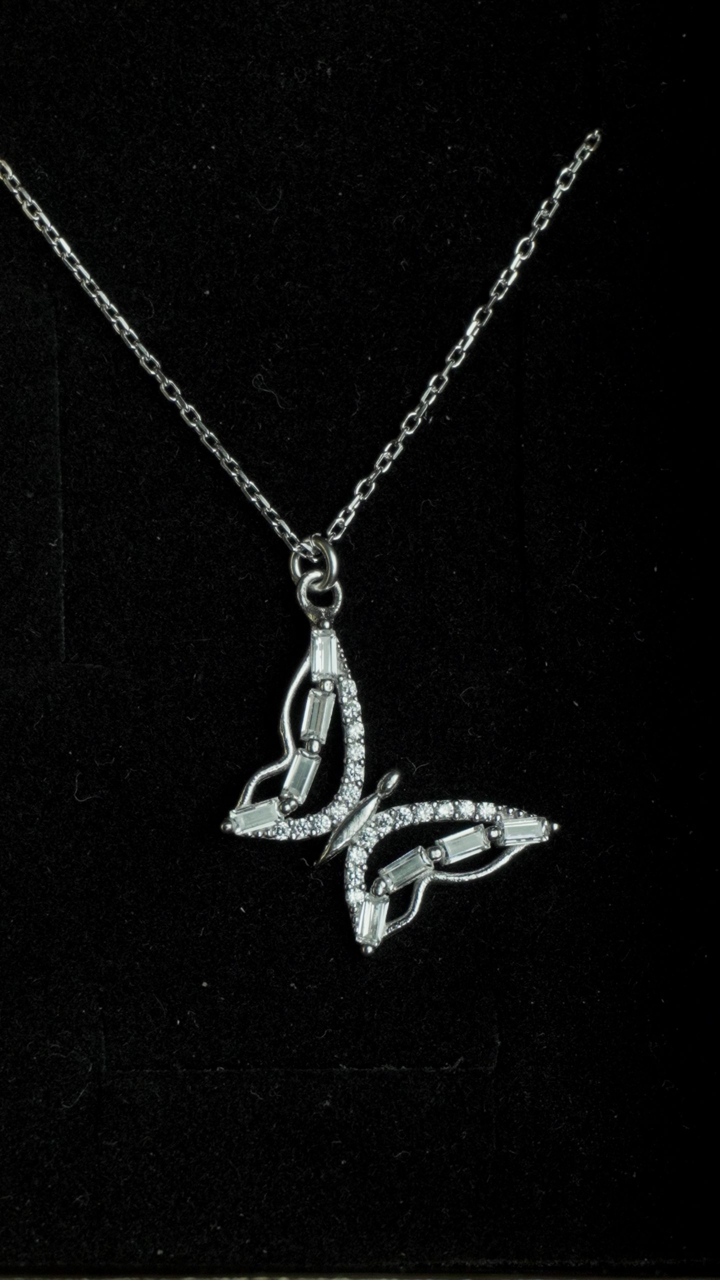 Baguette Butterfly Necklace Silver