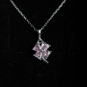 Pink Clover Necklace Silver
