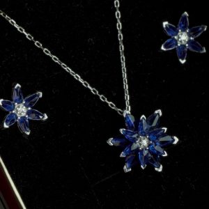 Blue Lotus Necklace & Earrings Set Silver