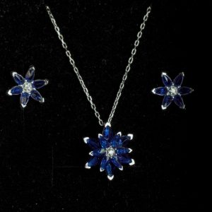 Blue Lotus Necklace & Earrings Set Silver