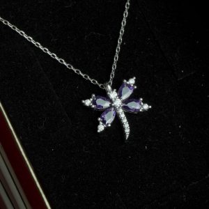 Amethyst Dragonfly Necklace Silver