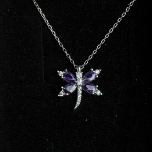 Amethyst Dragonfly Necklace Silver